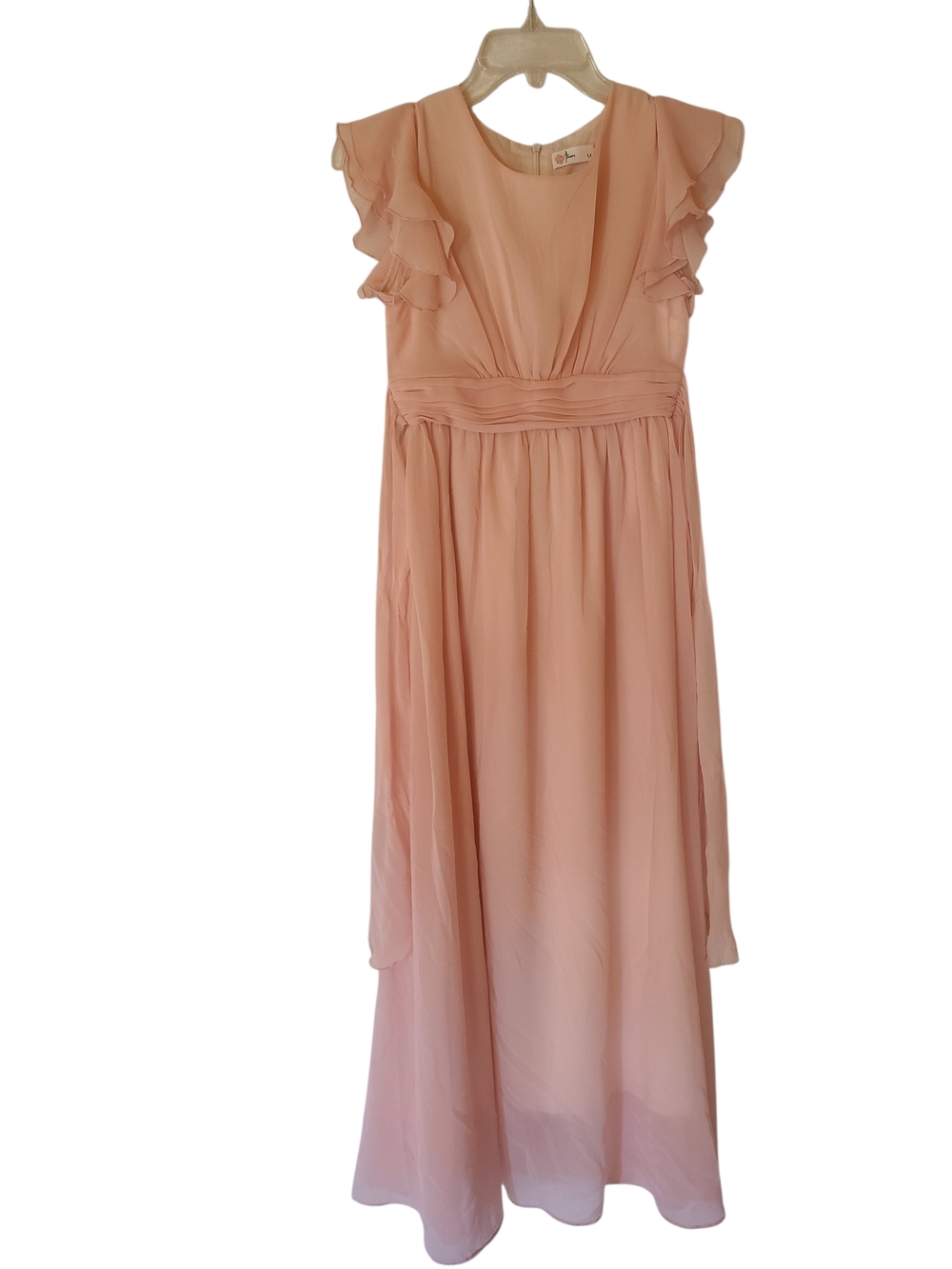 ​Happy Rose Peach Chiffon Flutter Sleeve Maxi Dress Girls Size 14 Formal